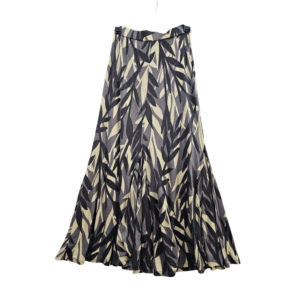 Boden Maxi Skirt Womens US 4R Grey Yellow Leaf Print Lyocell Flared Long Boho
